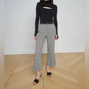 L’Agence Stacey Cropped Flare Trouser In Ivory/black Glen Plaid Size‎ 8